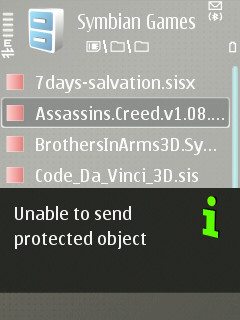 “Unable to Send Protected Object” Problem on S60V3