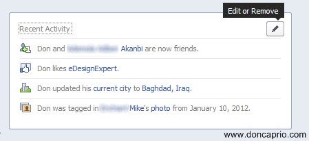 recent activity (wall posts and comments) hidden on timeline