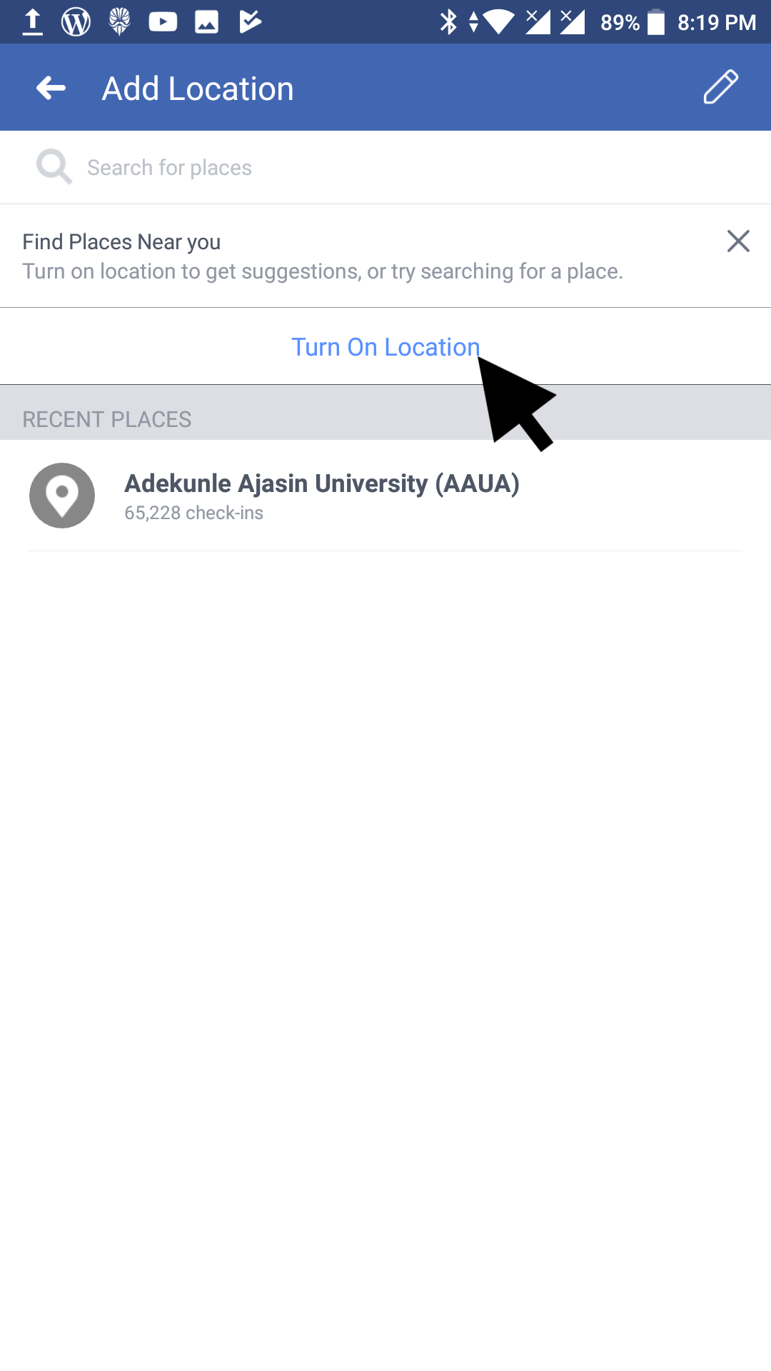 facebook location in status