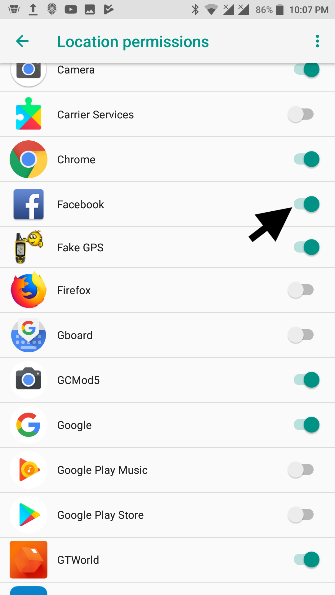 facebook location settings android