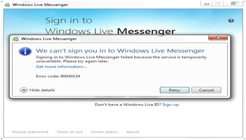 Fehler beim Erstellen des Live-Messenger-Prozesses
