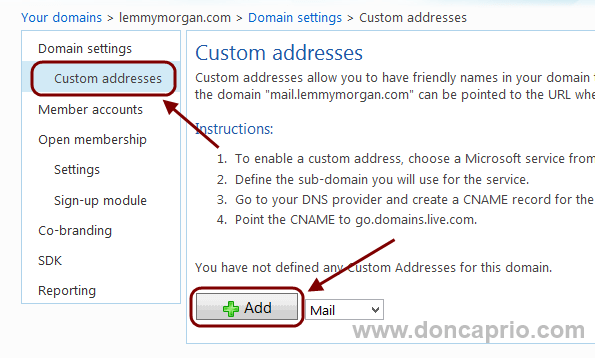 custom address mapping for live custom email