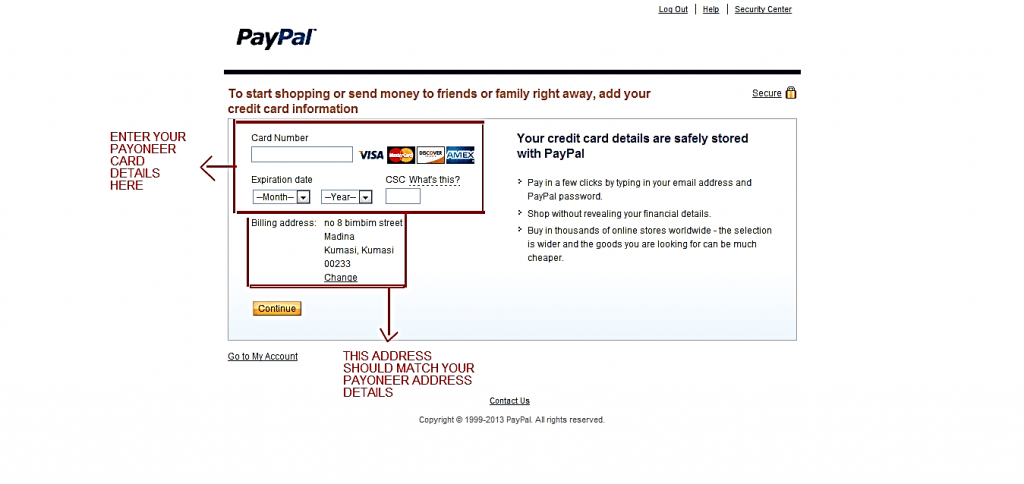 Paypal Credit Card Details Page