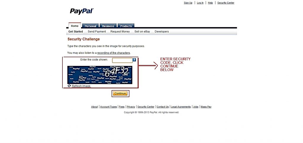 Paypal security verification Page