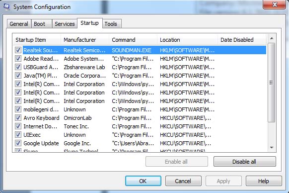 How to Change / Disable Windows 7 Startup Programs