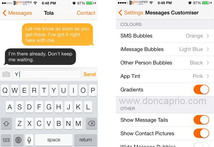 iOS 7 message customiser