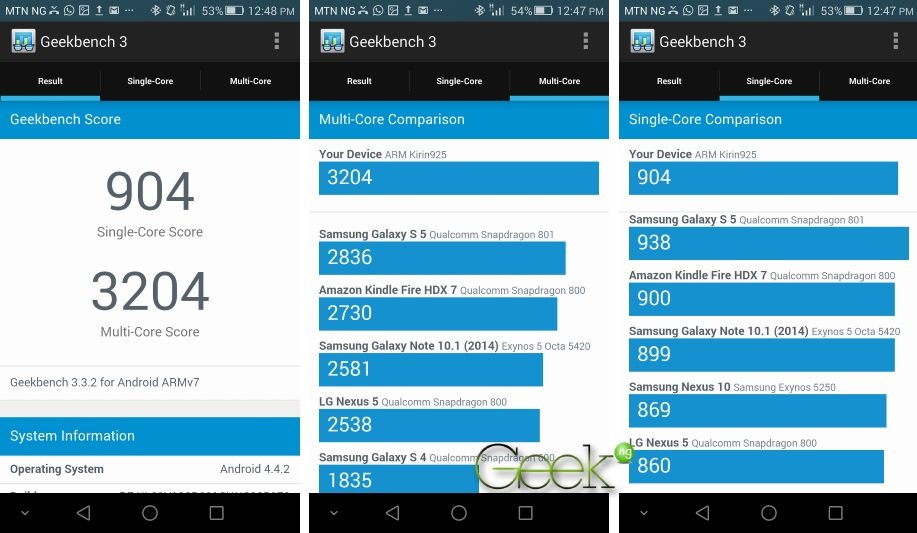 Huawei Honor 6 Plus Geekbench 3 score