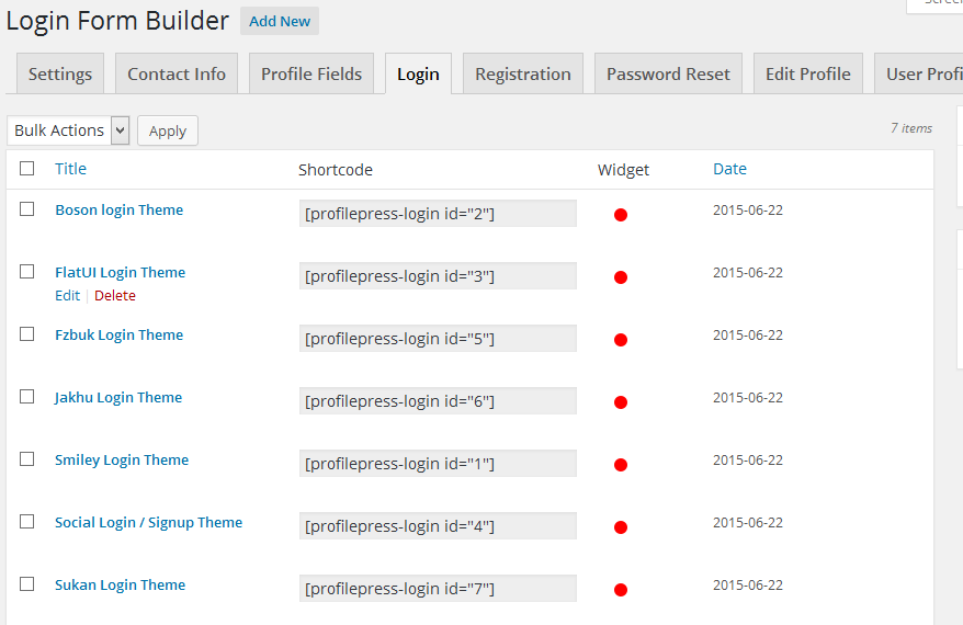 Available forms with shortcodes