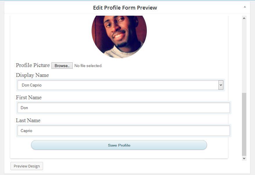 Edit Profile form preview