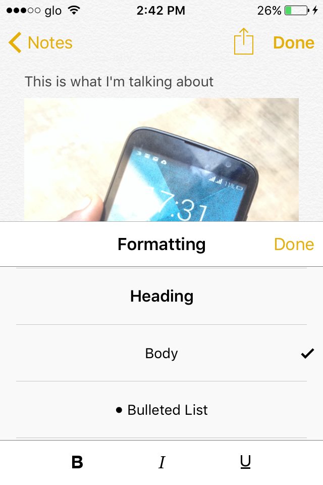 iOS 9 revamped Notes application