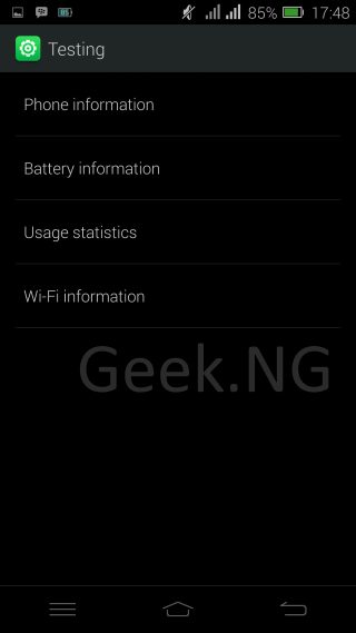 info menu on android