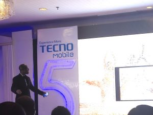 Jesse Oguntimehin, Digital Marketing Manager for Tecno Mobile delivering a presentation during the launch