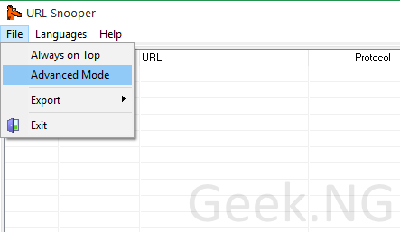 URL Snooper advanced mode
