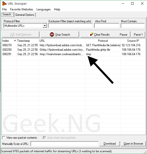 URL snooper detect streaming link