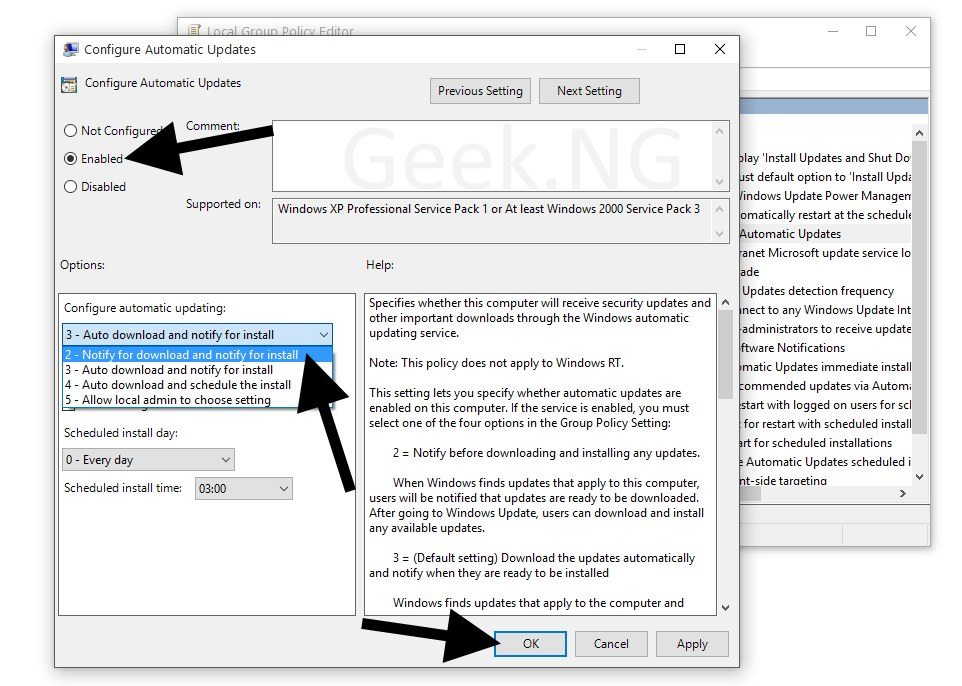 configure automatic update on windows 10