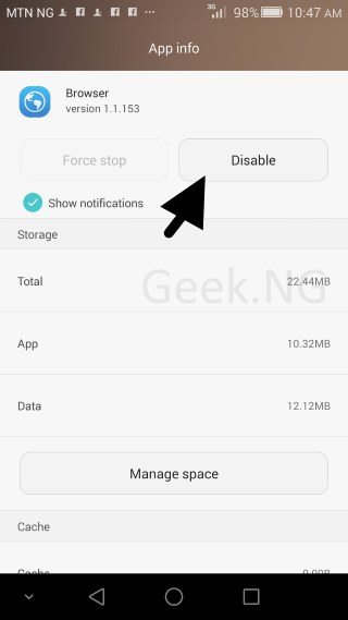 disable default browser on huawei