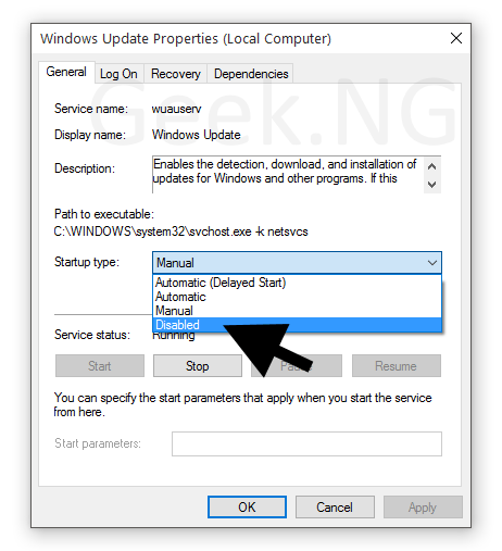 disable windows update on windows 10