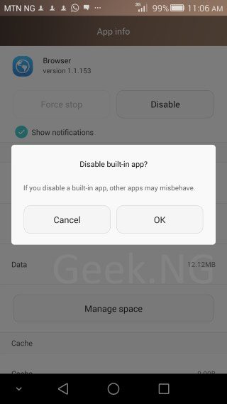 disbale huawei default browser