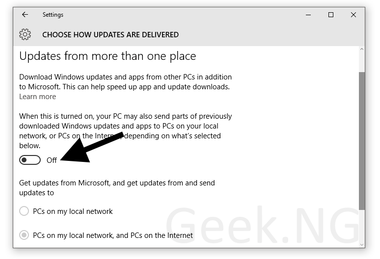 turn of windows update p2p settings