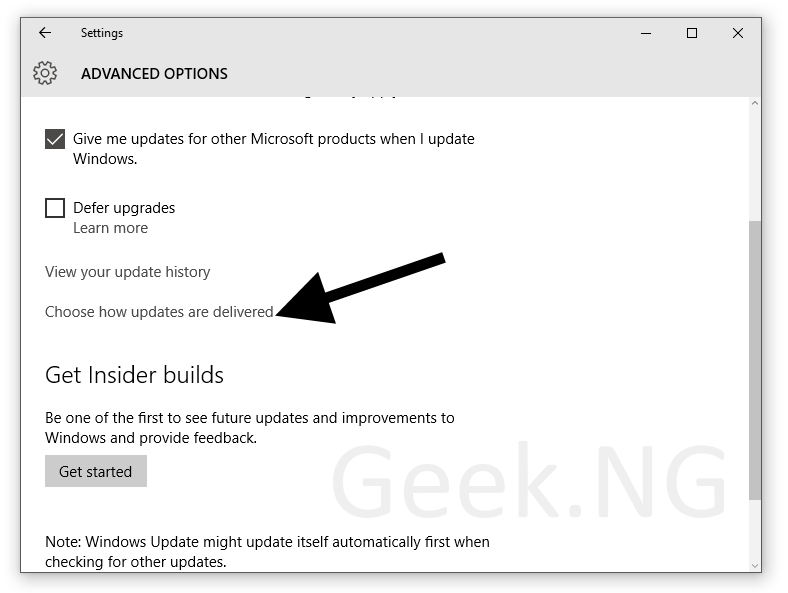 windows update advanced settings