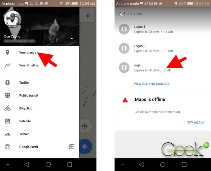 access saved google maps offline