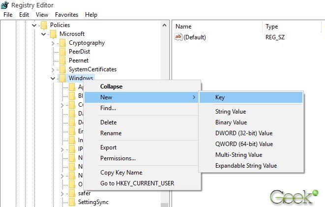 create new registry key