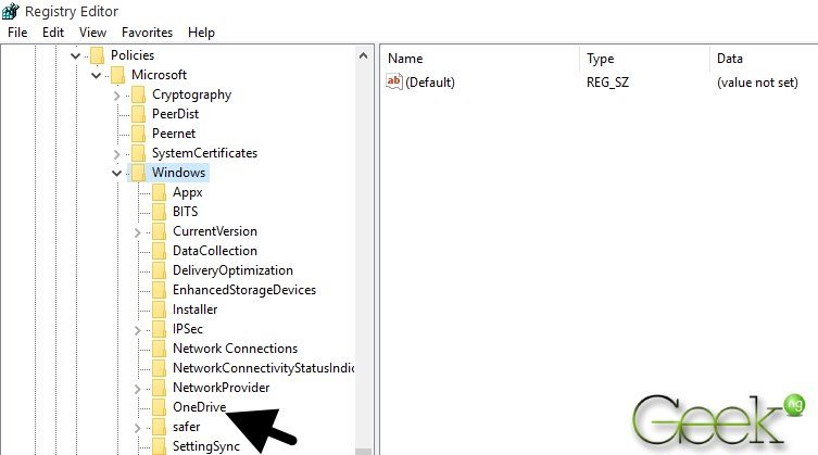 disable onedrive on windows through registry