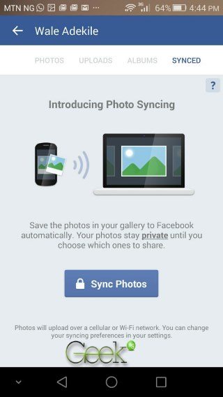 enable facebook photo sync