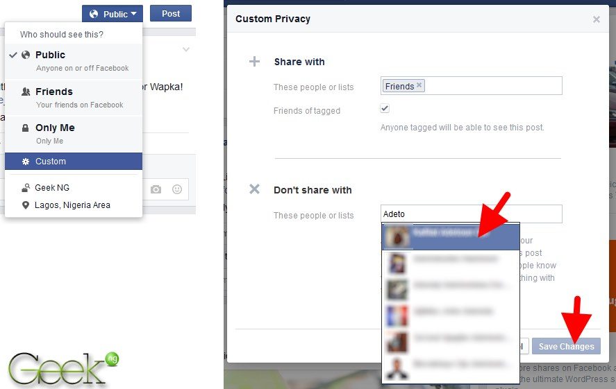hide facebook post from one friend