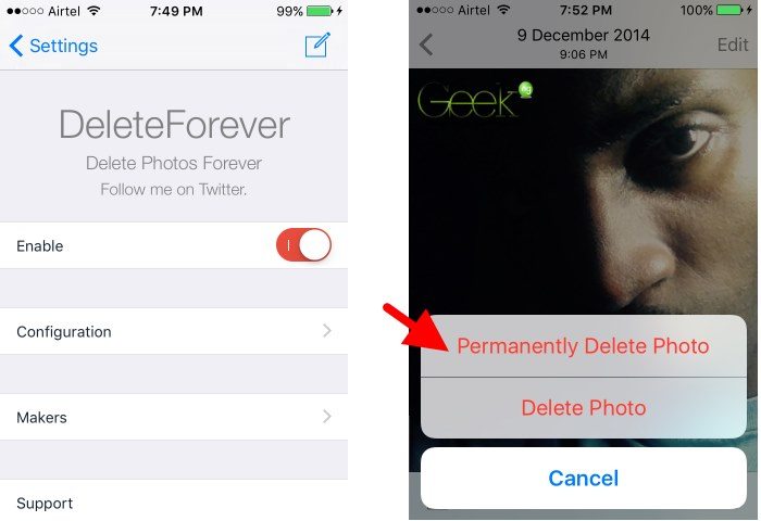 permanently delete photos on iOS