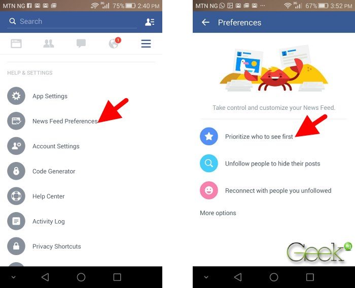prioritize who to see first on facebook news feed