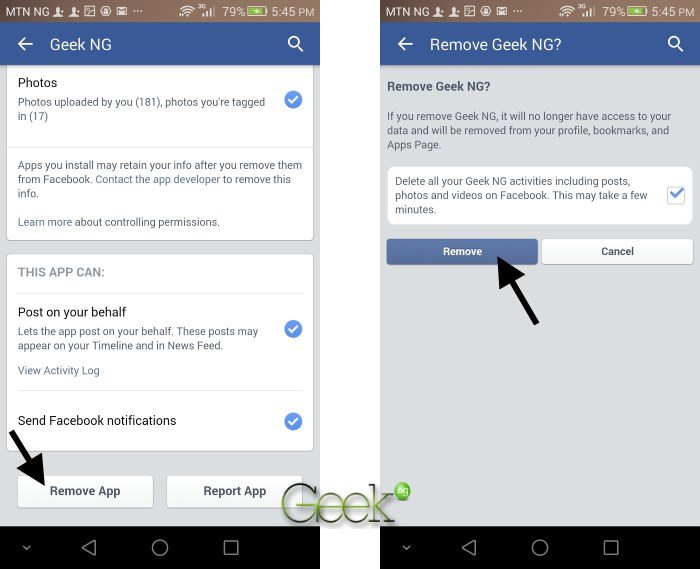 remove facebook autoposting app