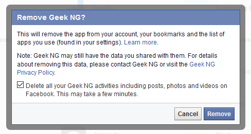 remove facebook autoposting app