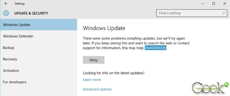 windows update Error 0x80080008