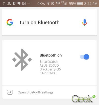 control bluetooth wifi with google now command