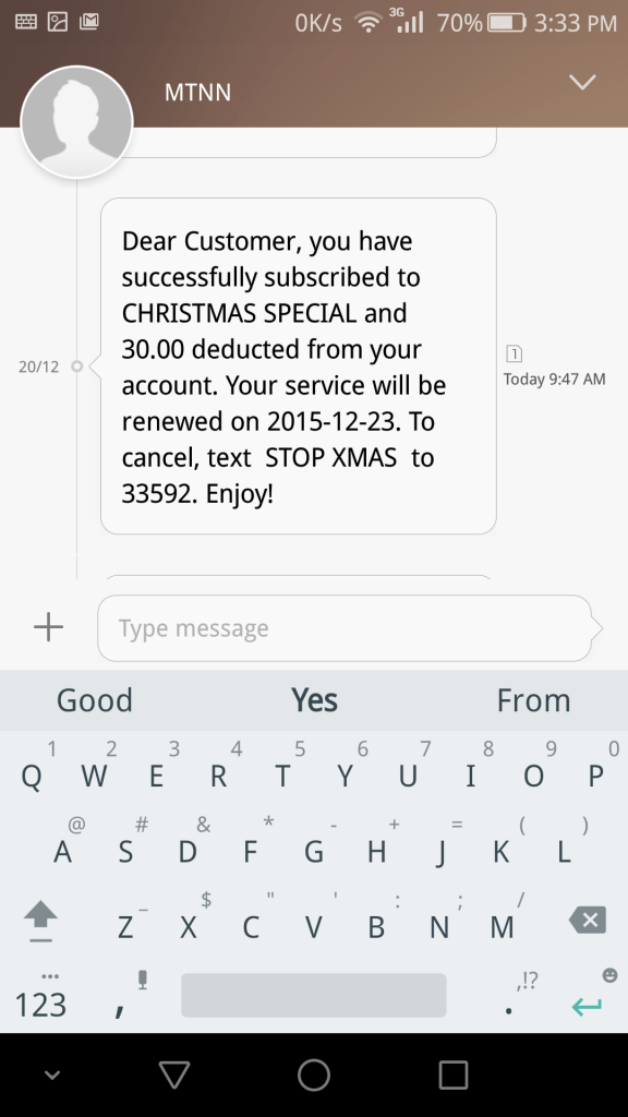 mtn unwanted call