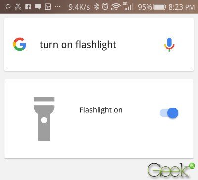 turn on flashlight google now command