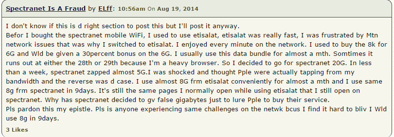 spectranet complaint
