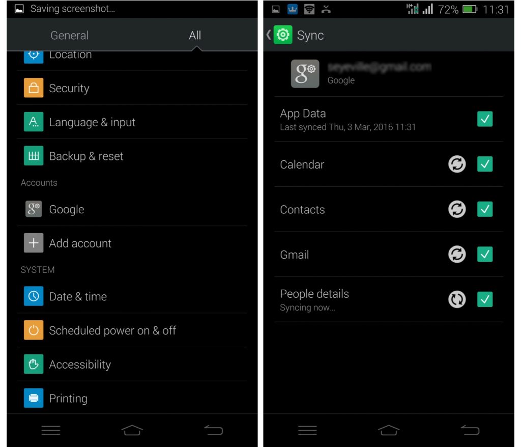 Contacts sync with google on android