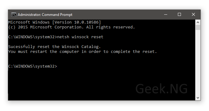 reset winsock