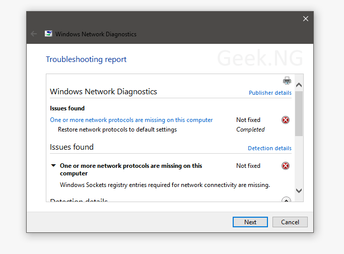 windows network diagnostics