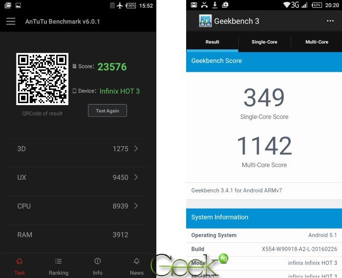 infinix hot 3 antutu score