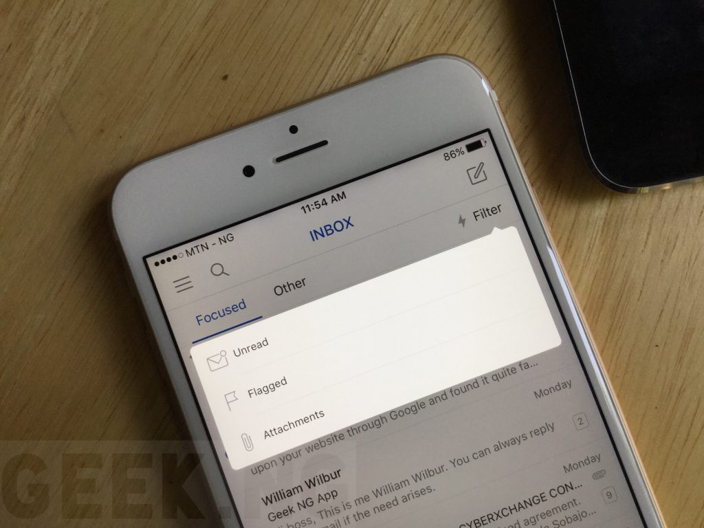 Outlook mail filters on iOS