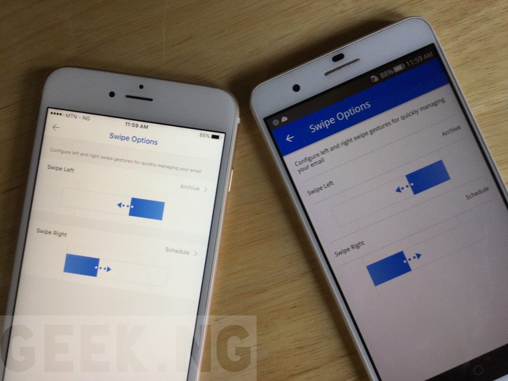 Customizable outlook swipe options