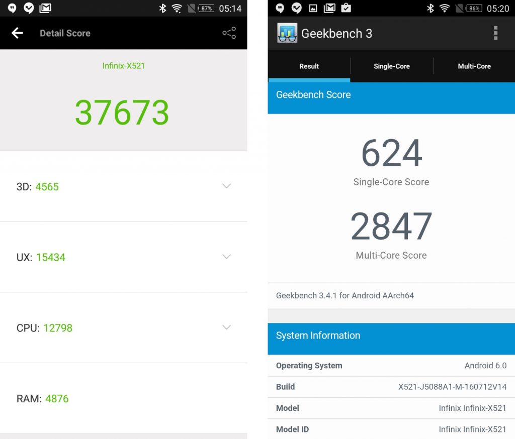benchmark scores for infinix hot s
