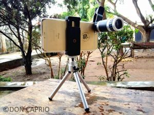 iphone on tripod with telephoto lens