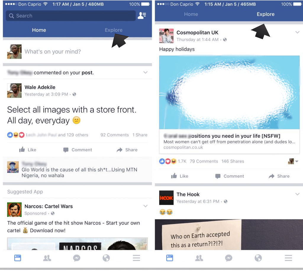 facebook explore tab