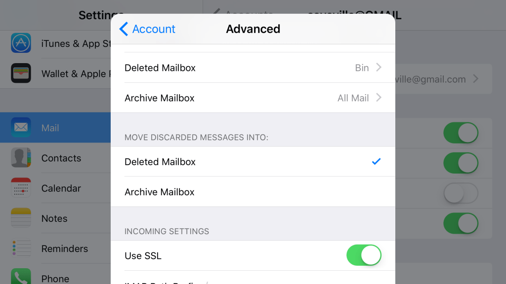ios advanced mail settings