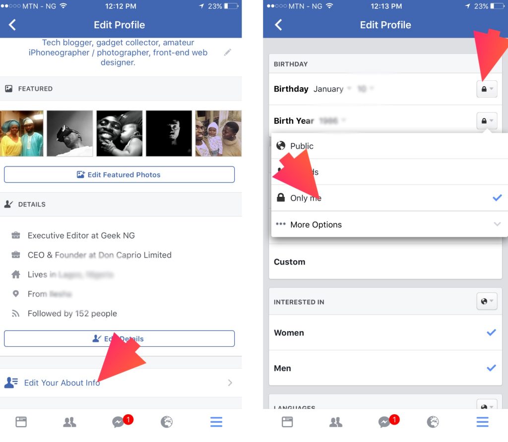 Hide birthday on Facebook