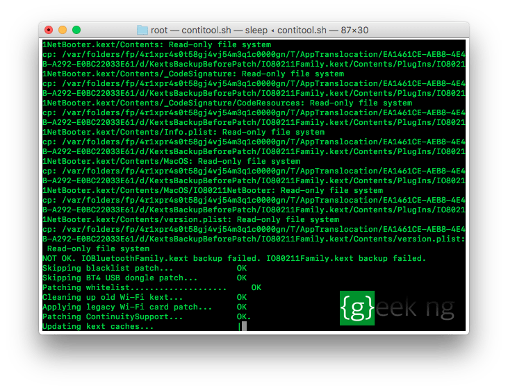 Kext backup failed
